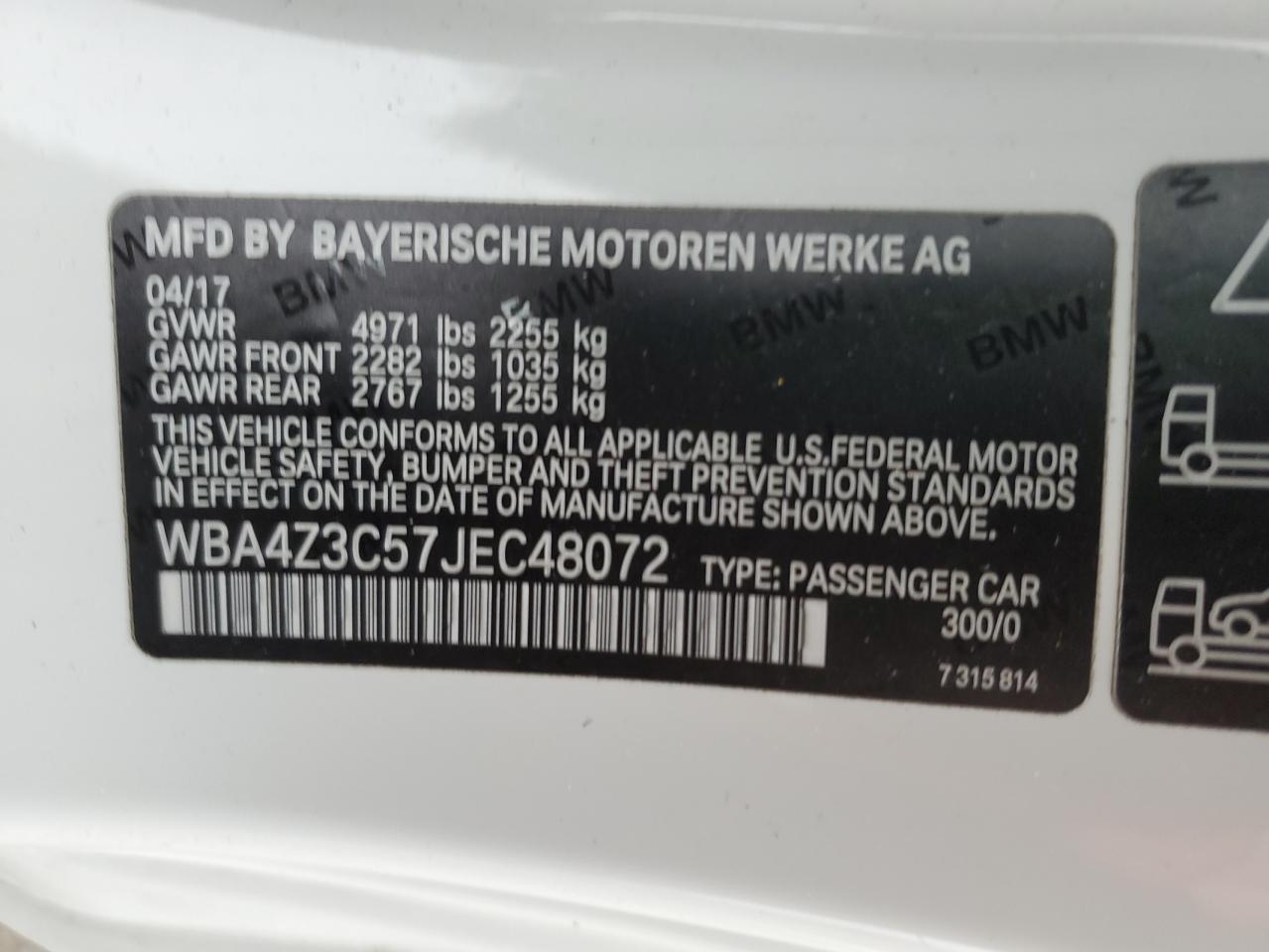 2018 BMW 430Xi VIN: WBA4Z3C57JEC48072 Lot: 90084505