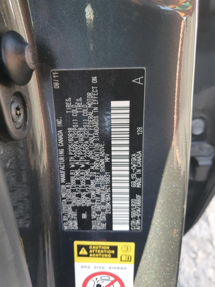 2011 Lexus Rx 350 VIN: 2T2BK1BA7BC119831 Lot: 85546375