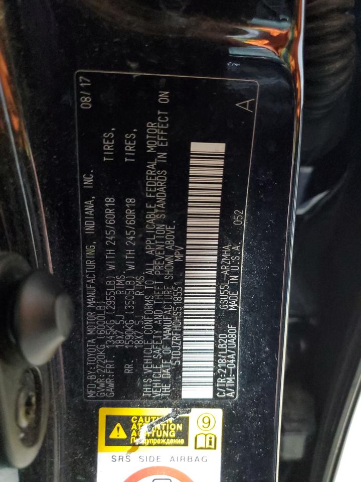 2017 Toyota Highlander Se VIN: 5TDJZRFH0HS518551 Lot: 85749155