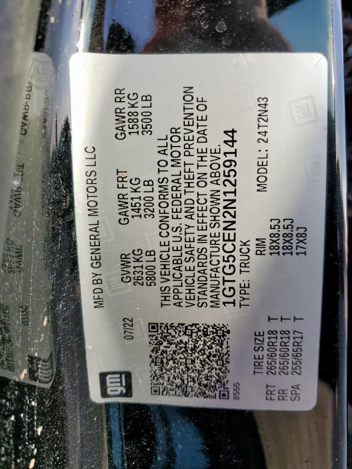 2022 GMC Canyon Elevation VIN: 1GTG5CEN2N1259144 Lot: 84070745