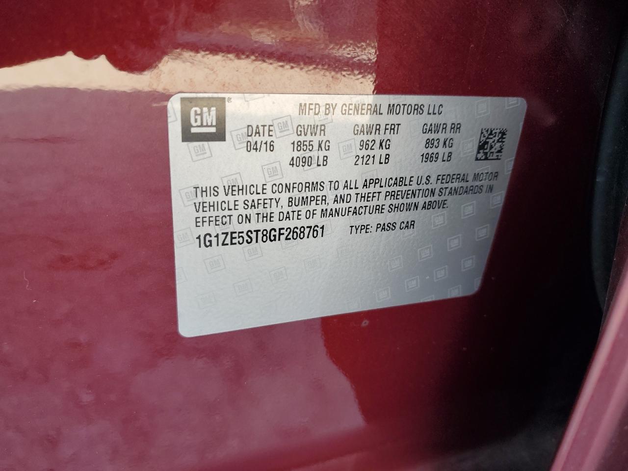 2016 Chevrolet Malibu Lt VIN: 1G1ZE5ST8GF268761 Lot: 84742775