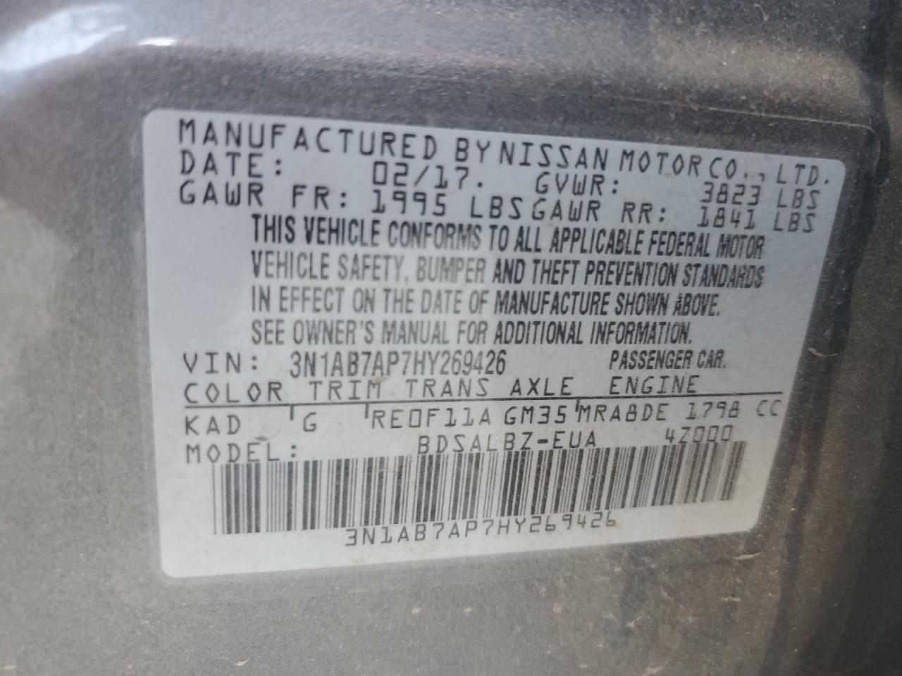 2017 Nissan Sentra S VIN: 3N1AB7AP7HY269426 Lot: 85115305