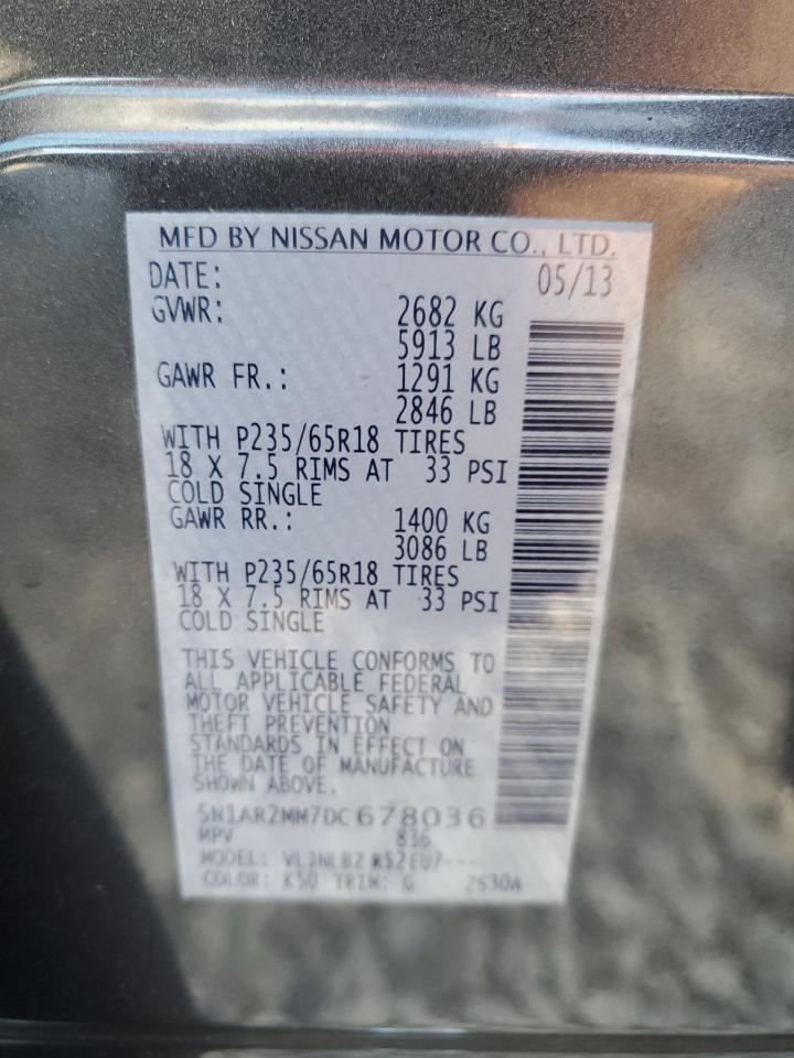 2013 Nissan Pathfinder S VIN: 5N1AR2MM7DC678036 Lot: 84881645