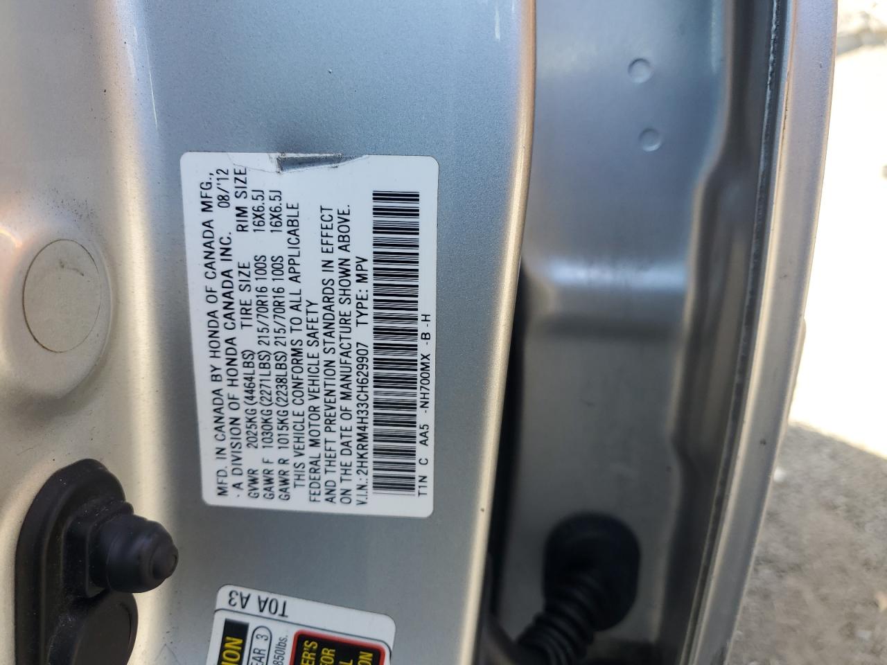 2012 Honda Cr-V Lx VIN: 2HKRM4H33CH629907 Lot: 85564065