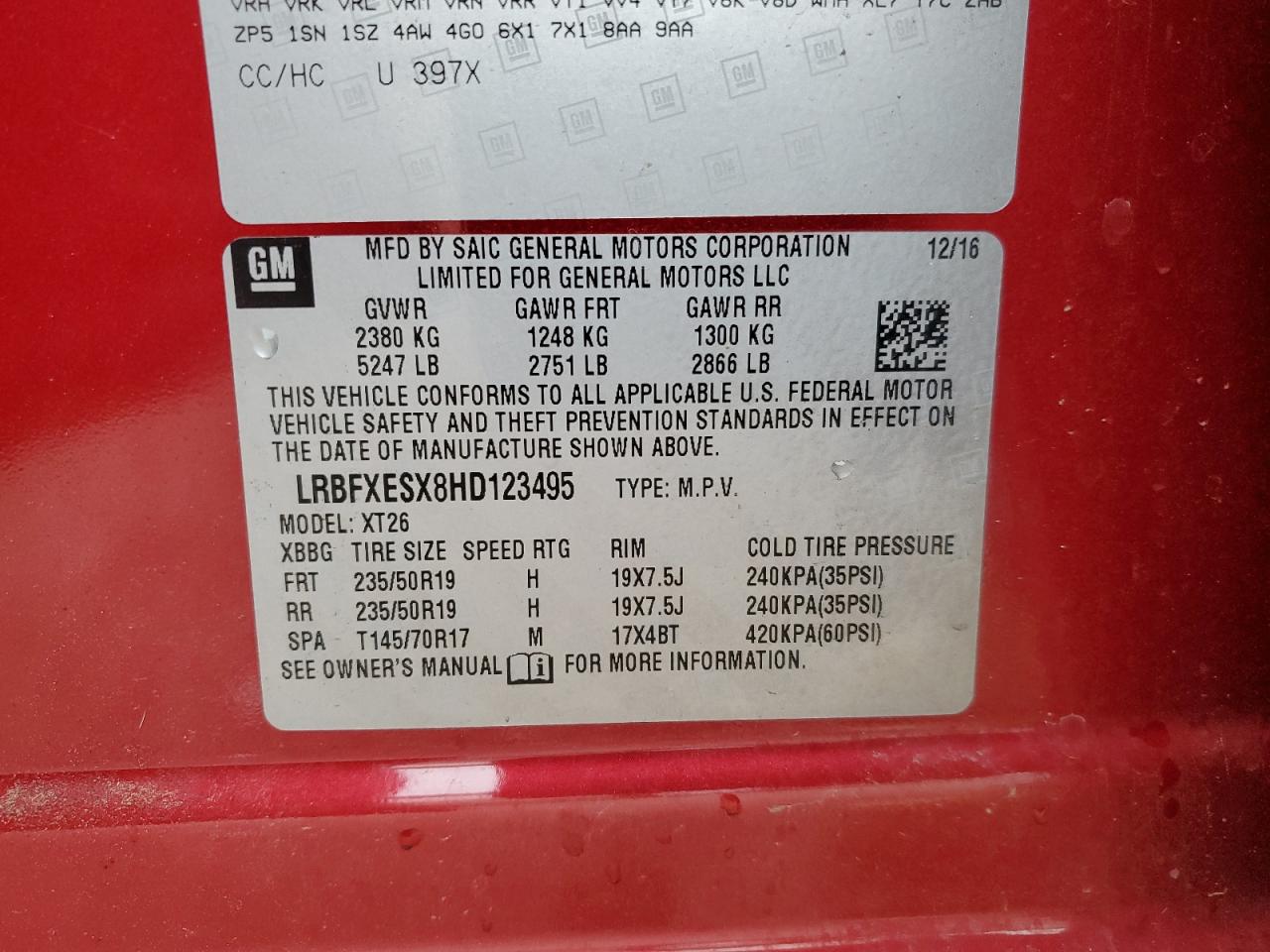 2017 Buick Envision Premium VIN: LRBFXESX8HD123495 Lot: 82273375