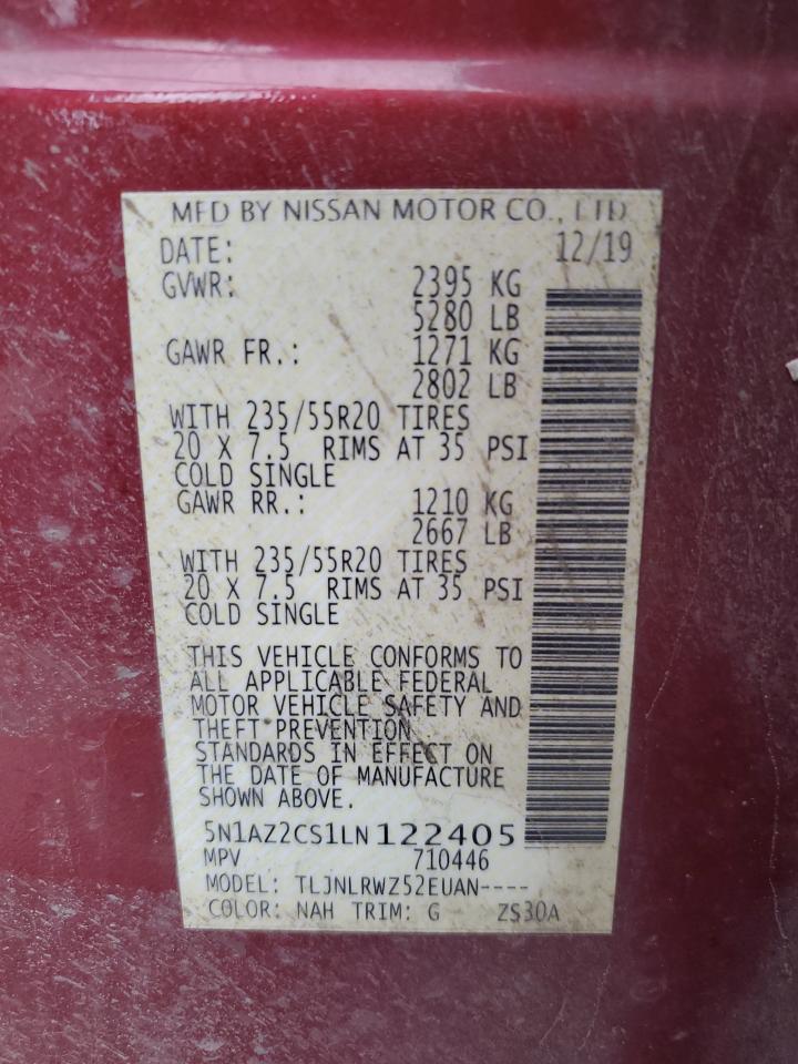 2020 Nissan Murano Sl VIN: 5N1AZ2CS1LN122405 Lot: 82740715
