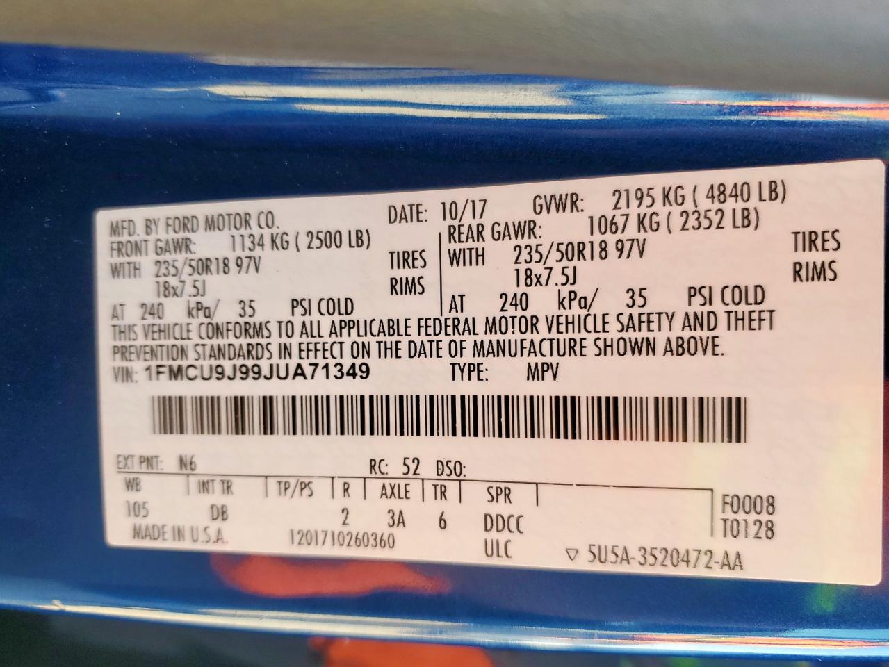 2018 Ford Escape Titanium VIN: 1FMCU9J99JUA71349 Lot: 82471335