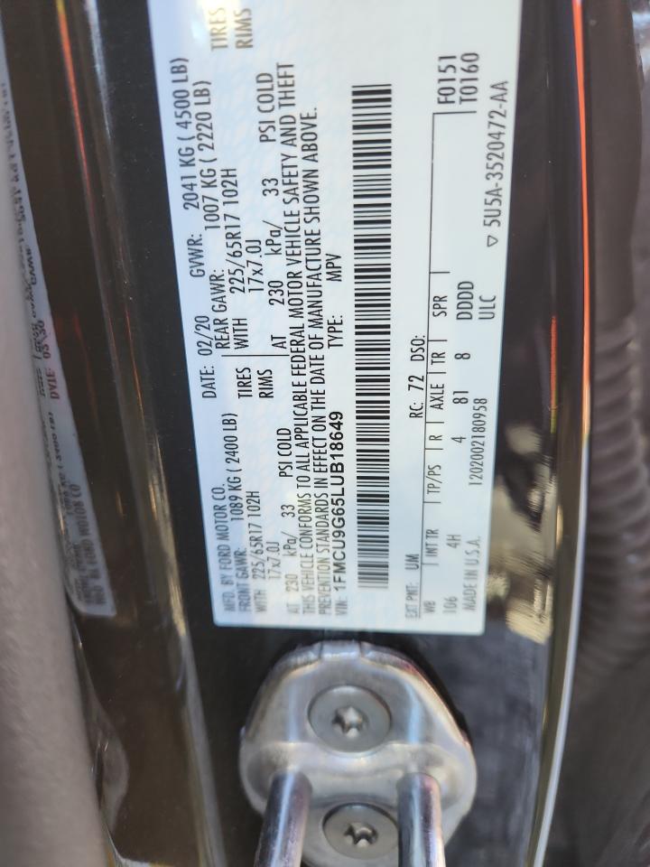 2020 Ford Escape Se VIN: 1FMCU9G65LUB18649 Lot: 85193575