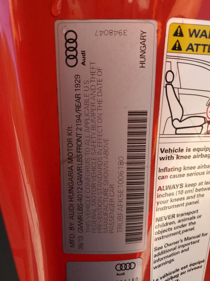 2014 Audi Tt Premium Plus VIN: TRUBFAFK5E1006180 Lot: 86083625