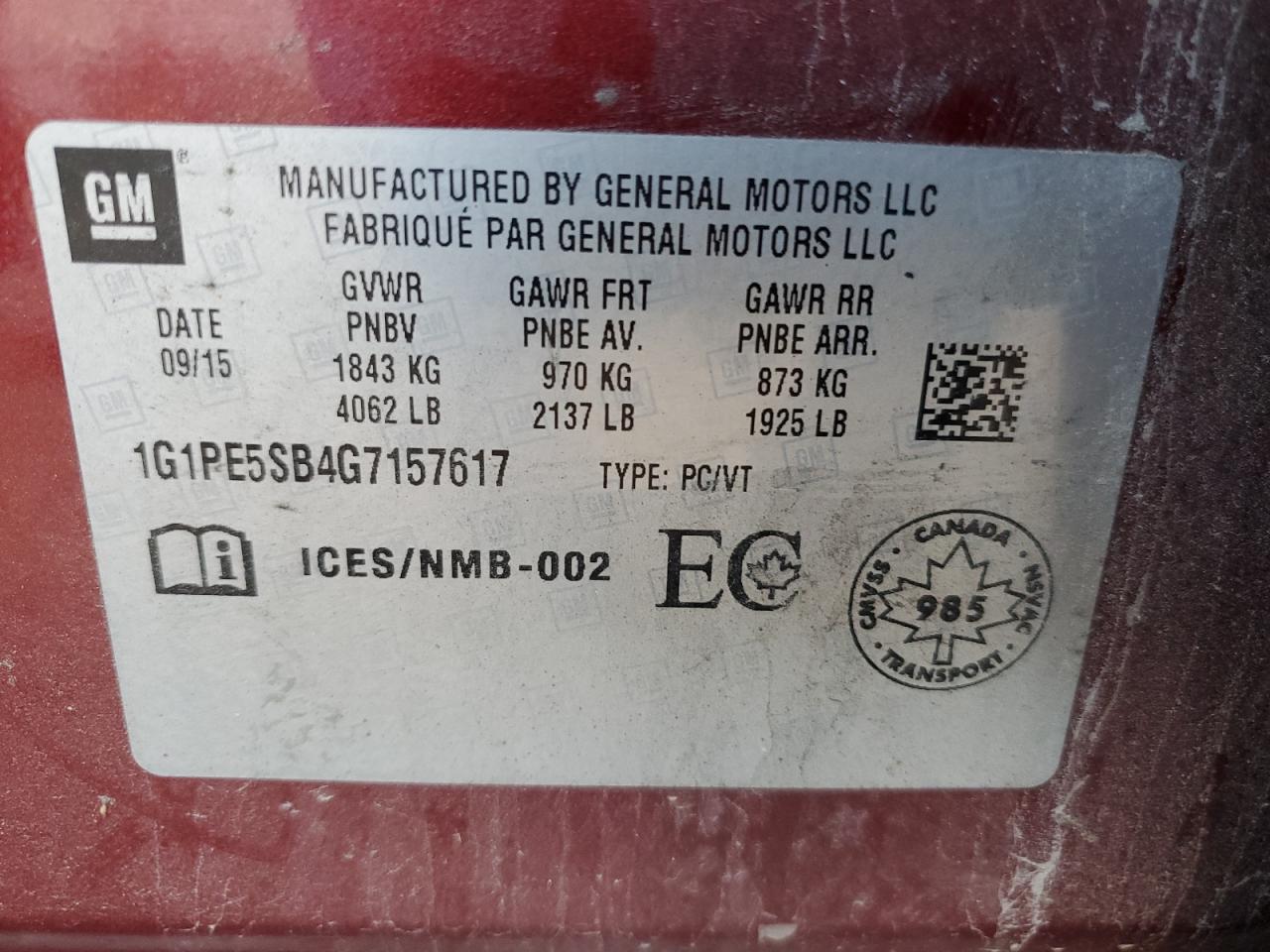 2016 Chevrolet Cruze Limited Lt VIN: 1G1PE5SB4G7157617 Lot: 81453765