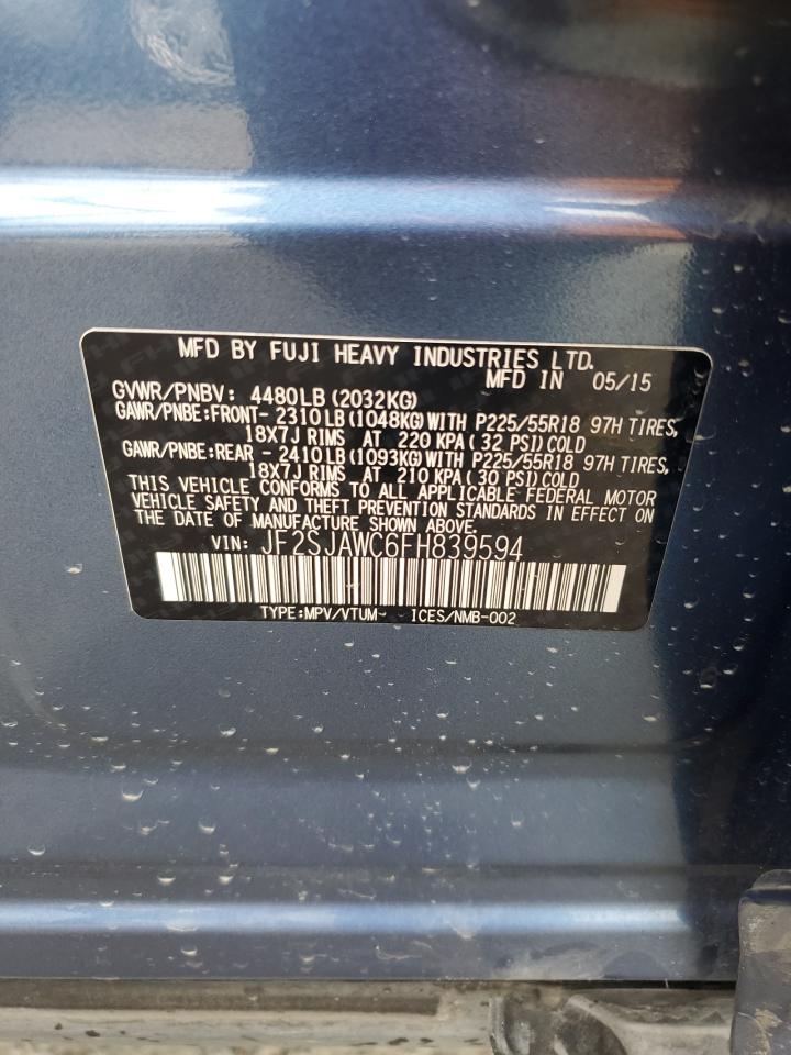 2015 Subaru Forester 2.5I Touring VIN: JF2SJAWC6FH839594 Lot: 82226715