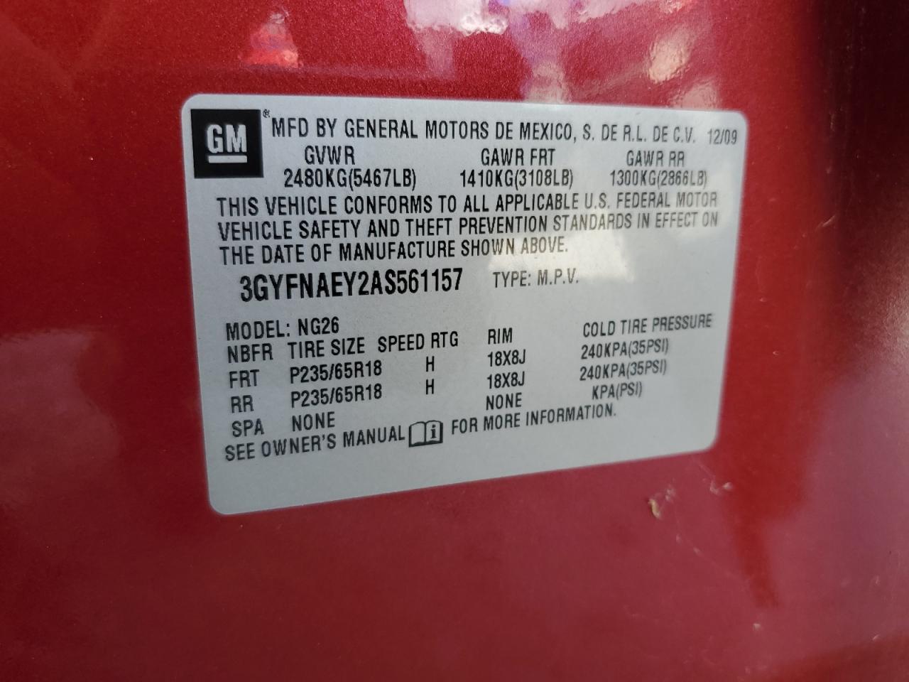 2010 Cadillac Srx Luxury Collection VIN: 3GYFNAEY2AS561157 Lot: 85118215