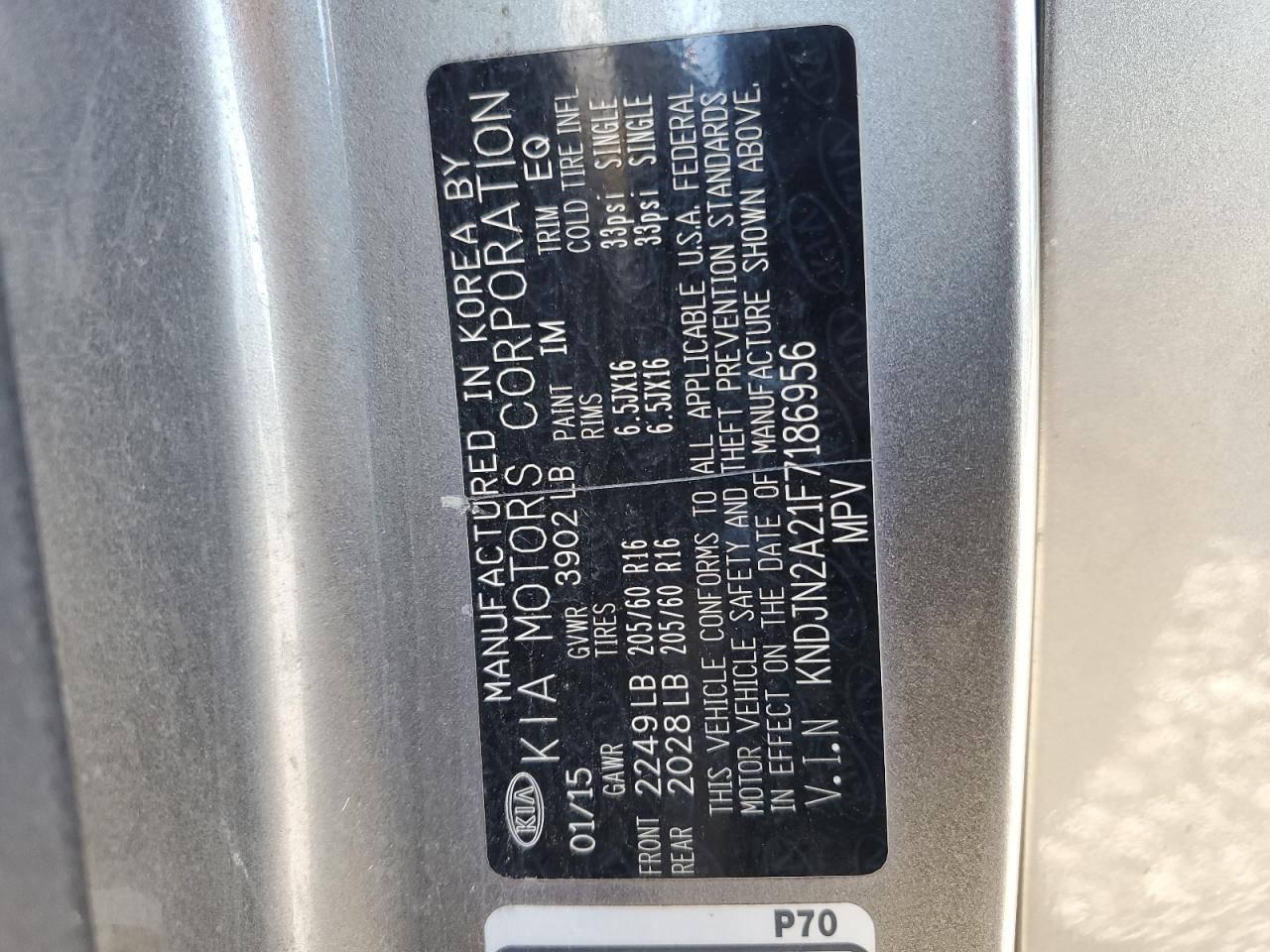 2015 Kia Soul VIN: KNDJN2A21F7186956 Lot: 82577945