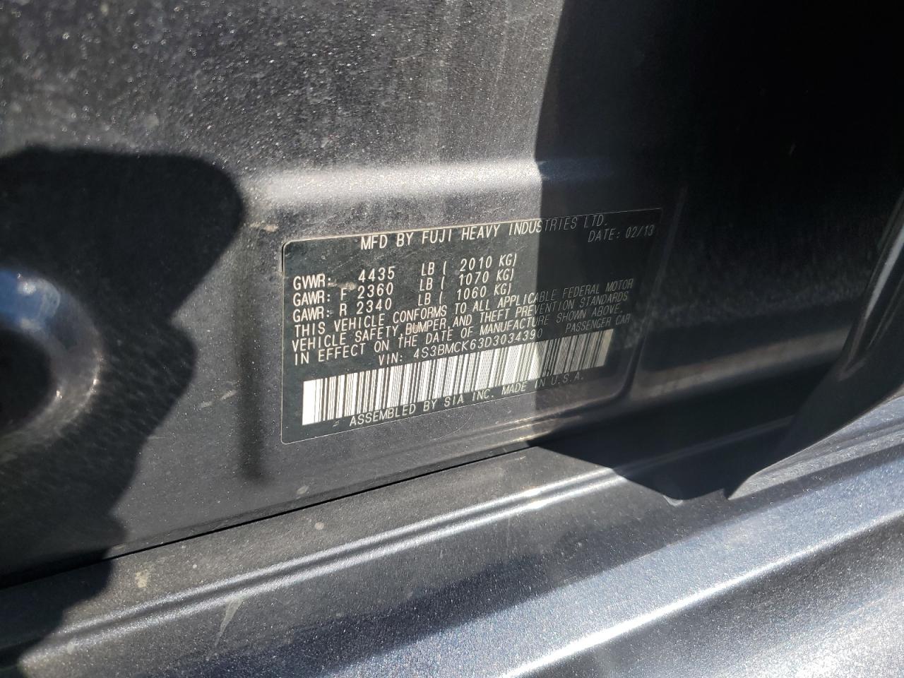 2013 Subaru Legacy 2.5I Limited VIN: 4S3BMCK63D3034390 Lot: 90727655