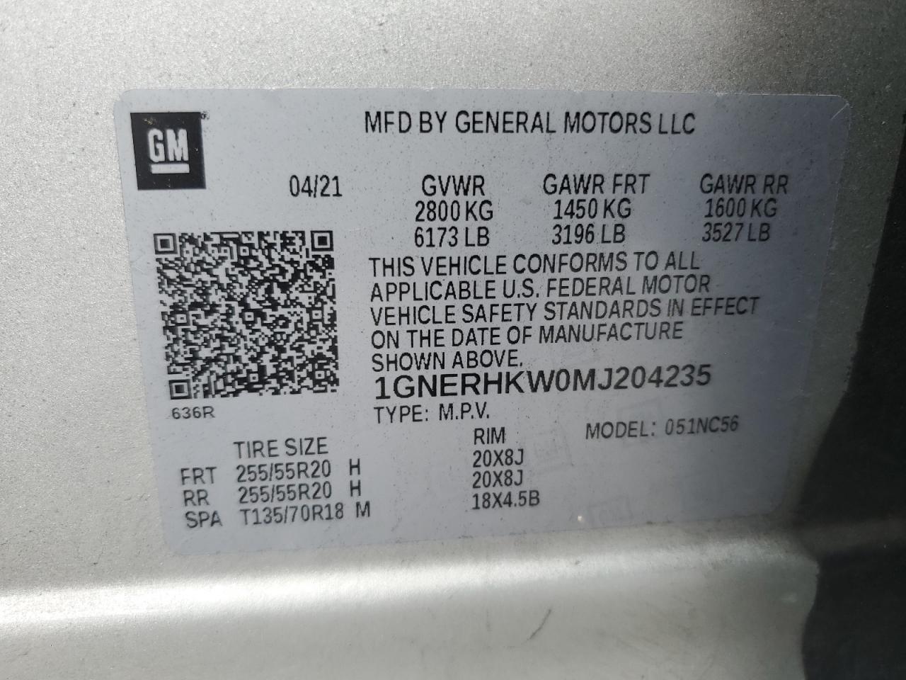 2021 Chevrolet Traverse Lt VIN: 1GNERHKW0MJ204235 Lot: 85875615