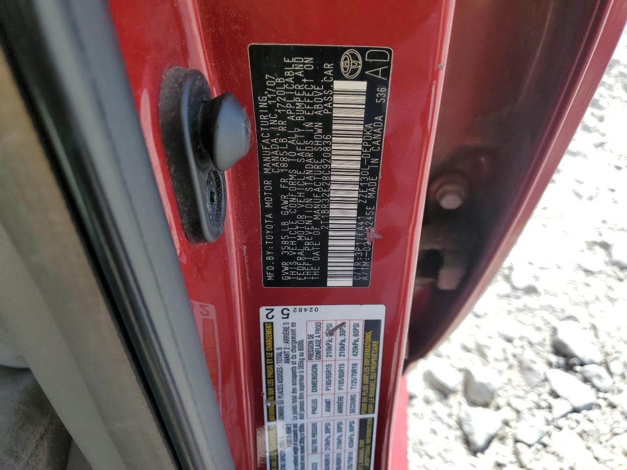 2008 Toyota Corolla Ce VIN: 2T1BR32E28C920836 Lot: 86161645