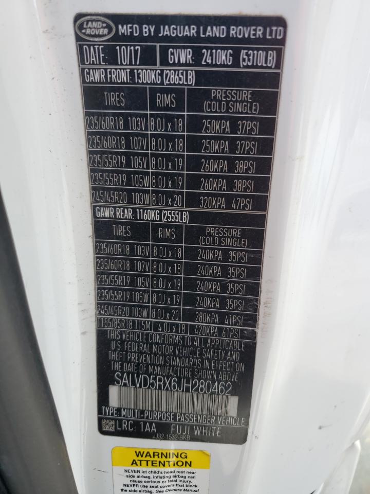 2018 Land Rover Range Rover Evoque Hse Dynamic VIN: SALVD5RX6JH280462 Lot: 86501695