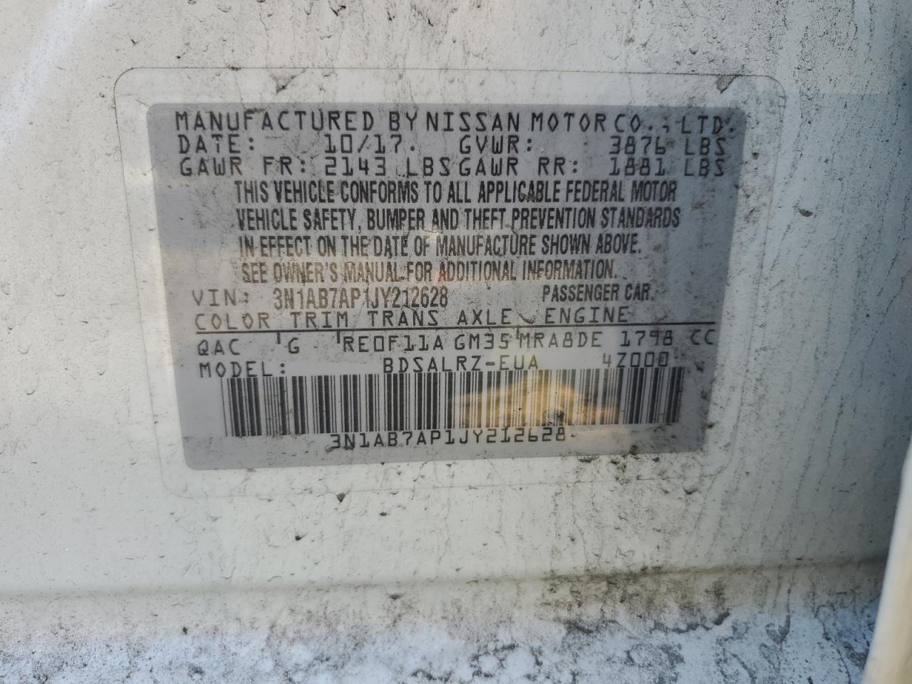 2018 Nissan Sentra S VIN: 3N1AB7AP1JY212628 Lot: 84963095
