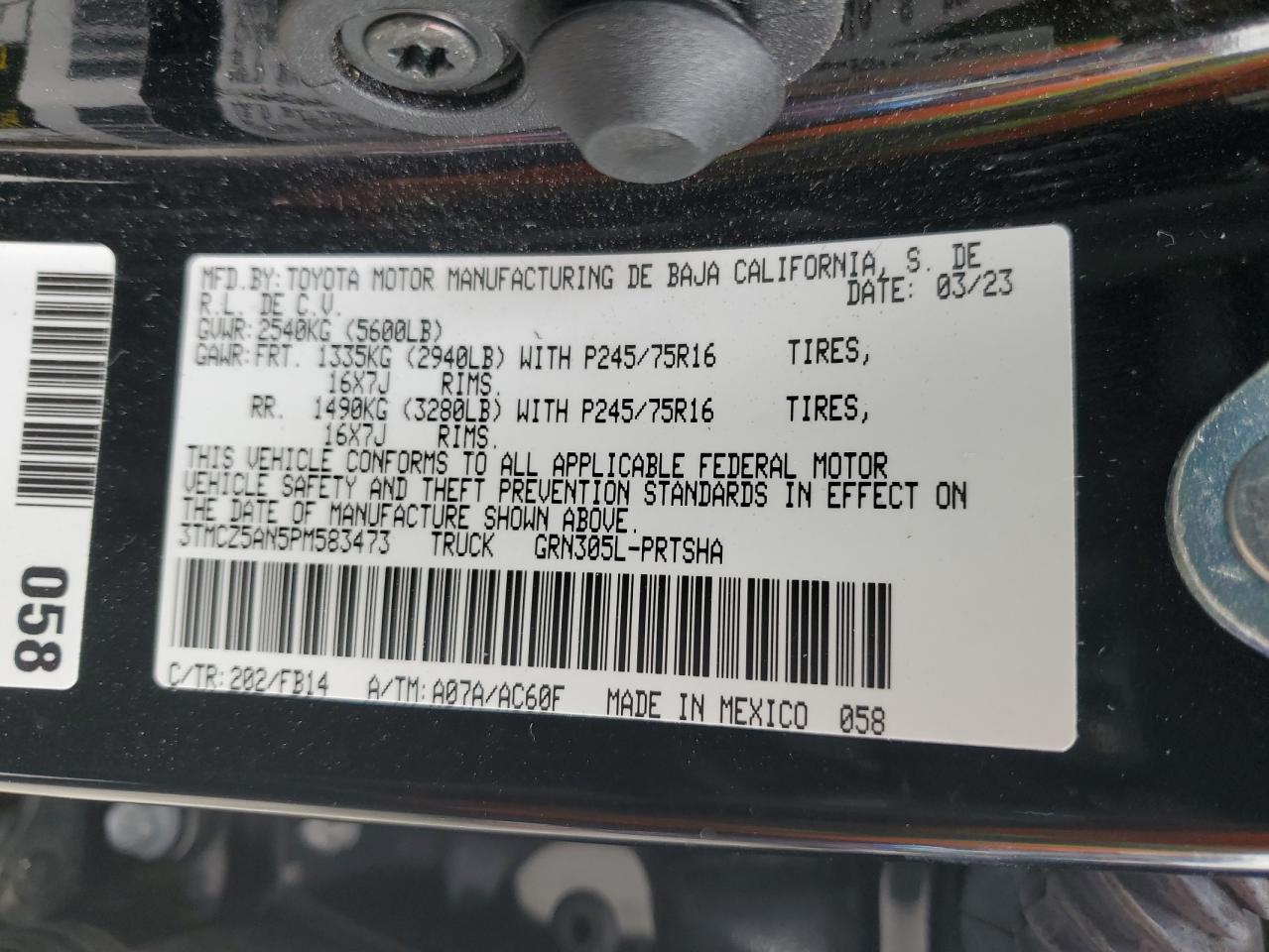2023 Toyota Tacoma Double Cab VIN: 3TMCZ5AN5PM583473 Lot: 85321245
