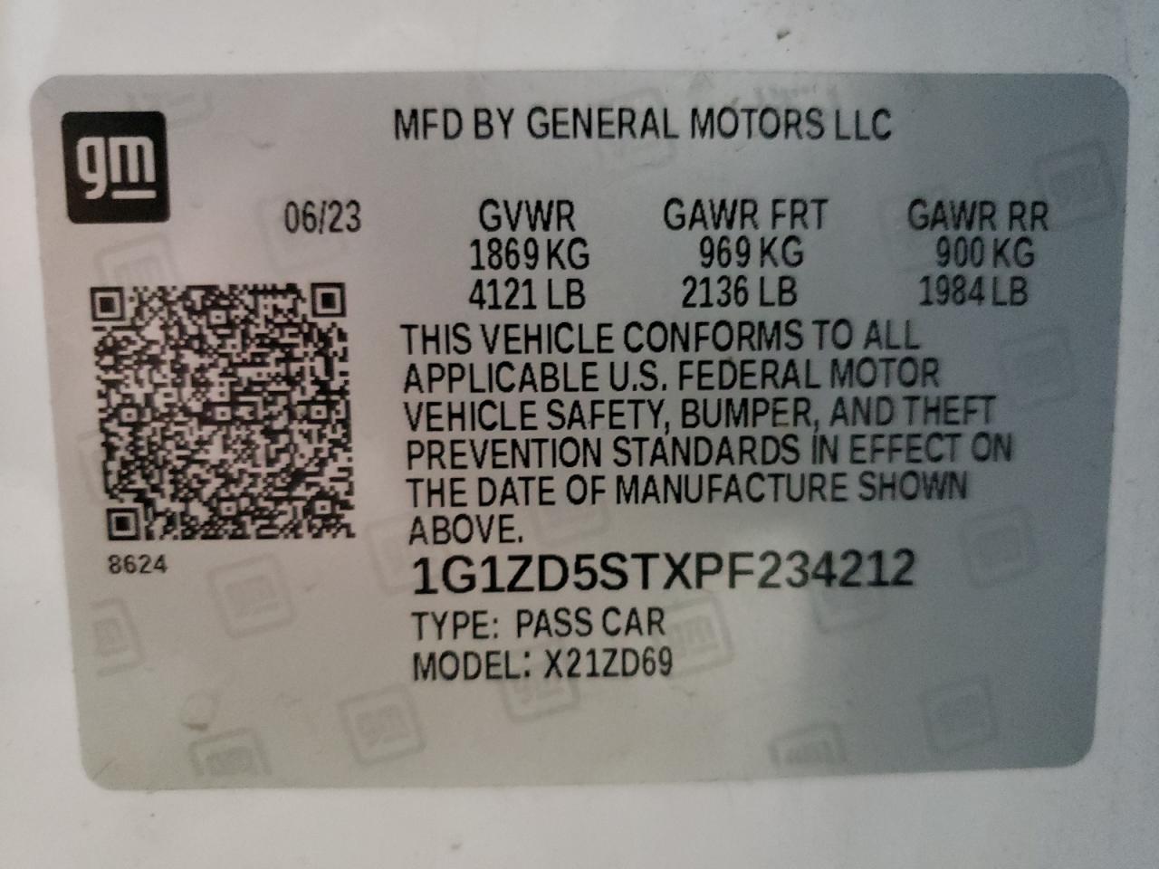 2023 Chevrolet Malibu Lt VIN: 1G1ZD5STXPF234212 Lot: 82211425