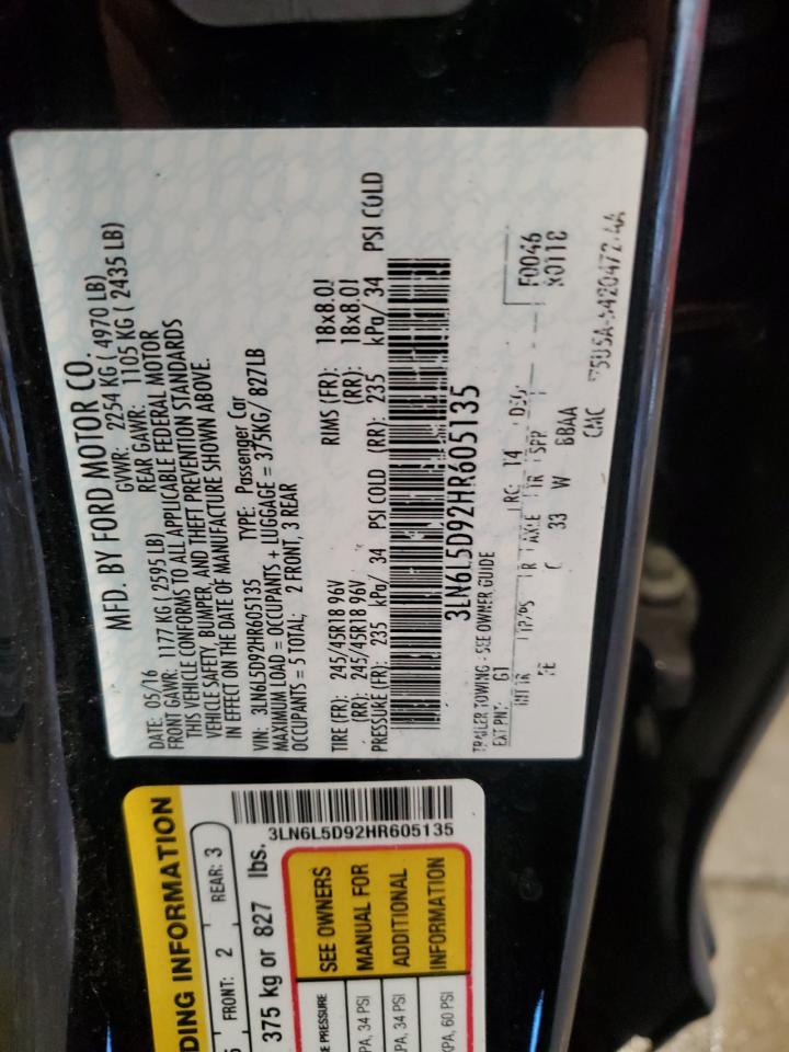 2017 Lincoln Mkz Select VIN: 3LN6L5D92HR605135 Lot: 85885545