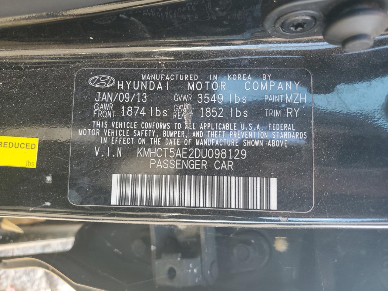 2013 Hyundai Accent Gls VIN: KMHCT5AE2DU098129 Lot: 85162715