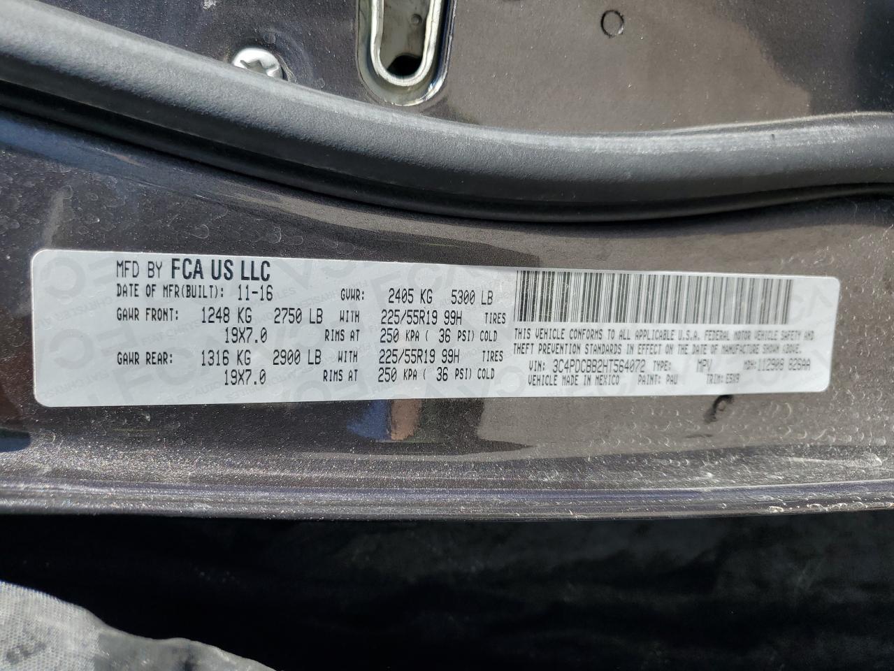 2017 Dodge Journey Sxt VIN: 3C4PDCBB2HT564072 Lot: 85150235