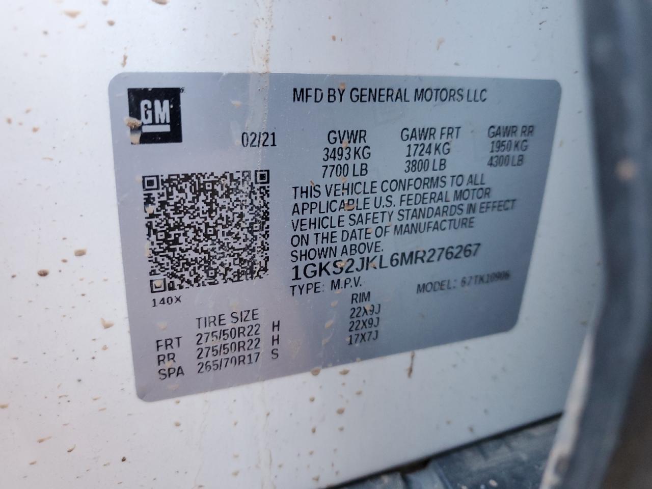 2021 GMC Yukon Xl Denali VIN: 1GKS2JKL6MR276267 Lot: 89886585