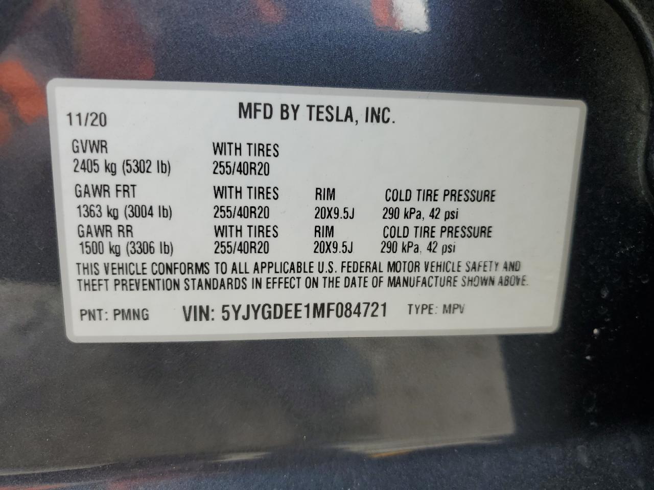 2021 Tesla Model Y VIN: 5YJYGDEE1MF084721 Lot: 85660545