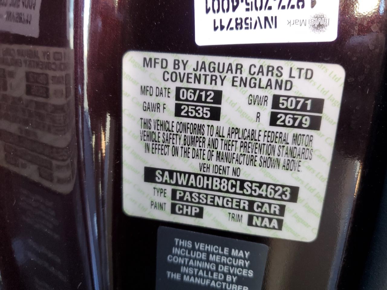 2012 Jaguar Xf Portfolio VIN: SAJWA0HB8CLS54623 Lot: 90743895