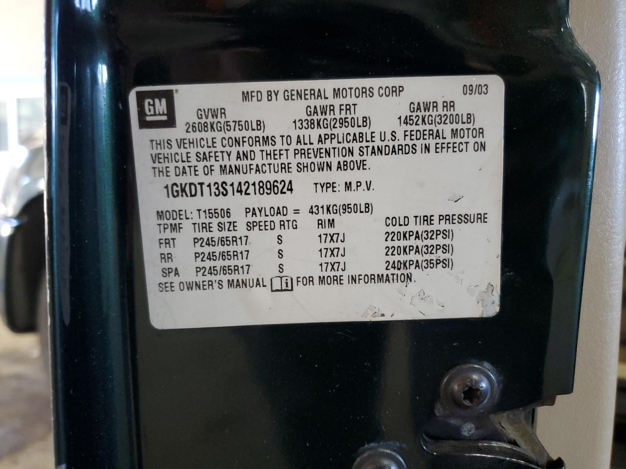 2004 GMC Envoy VIN: 1GKDT13S142189624 Lot: 87399205