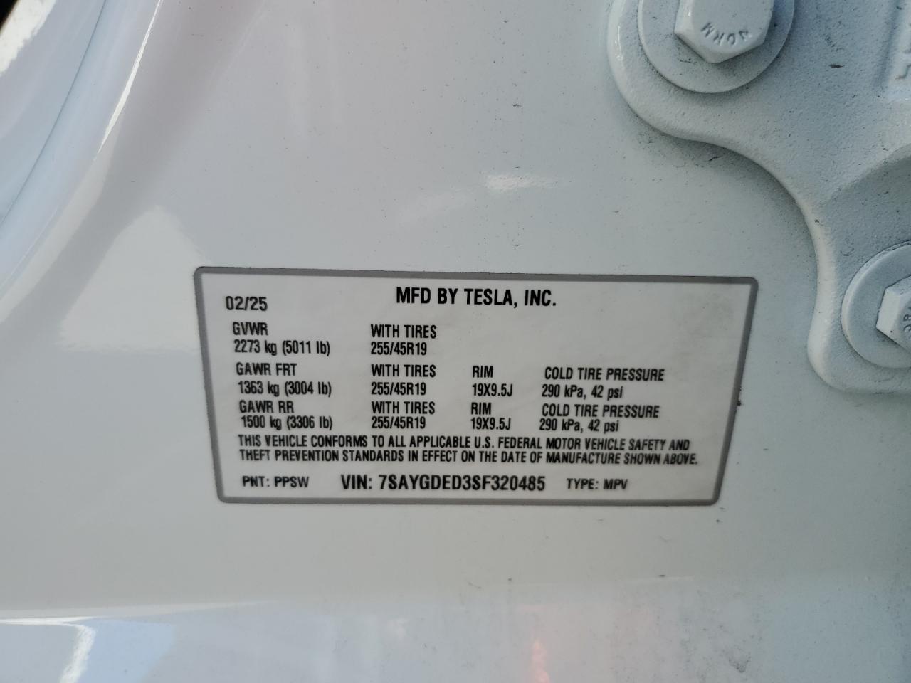 2025 Tesla Model Y VIN: 7SAYGDED3SF320485 Lot: 85011185