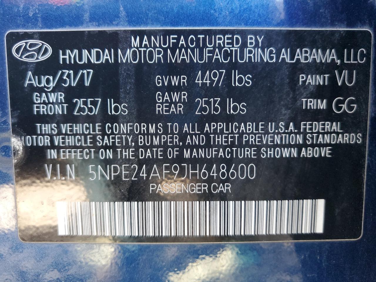 2018 Hyundai Sonata Se VIN: 5NPE24AF9JH648600 Lot: 85280315