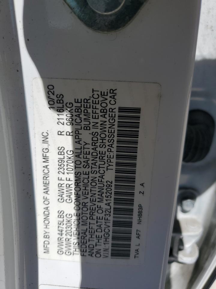 2020 Honda Accord Sport VIN: 1HGCV1F32LA152092 Lot: 85858625