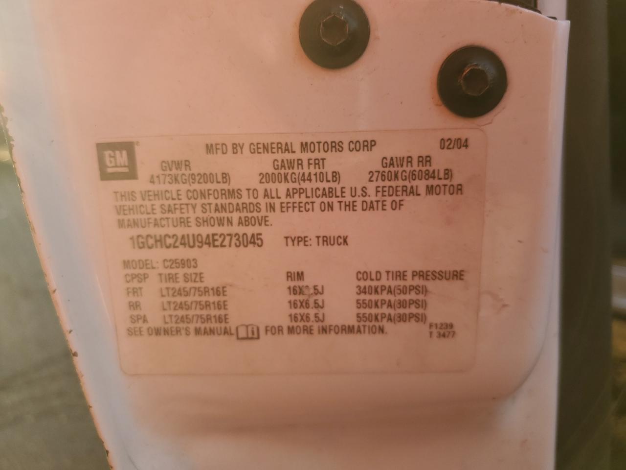 2004 Chevrolet Silverado C2500 Heavy Duty VIN: 1GCHC24U94E273045 Lot: 85947835