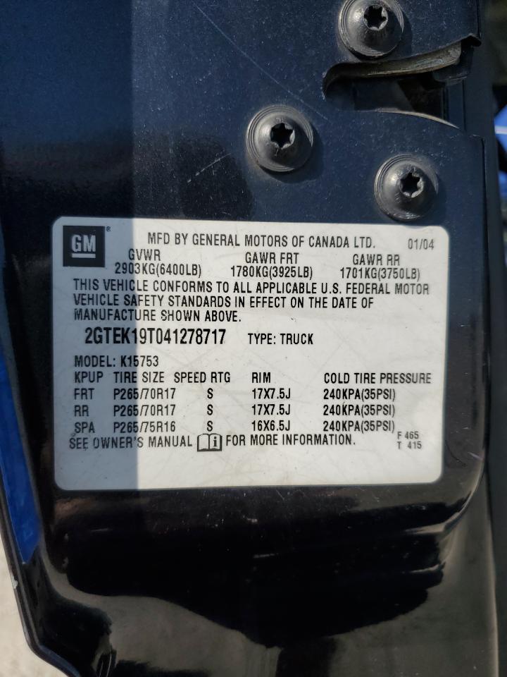 2004 GMC New Sierra K1500 VIN: 2GTEK19T041278717 Lot: 85389975
