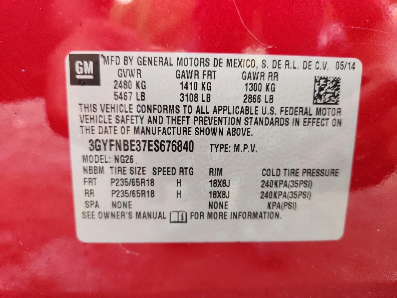 2014 Cadillac Srx Luxury Collection VIN: 3GYFNBE37ES676840 Lot: 90344165