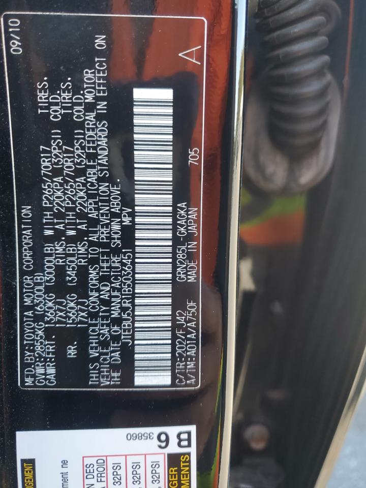 2011 Toyota 4Runner Sr5 VIN: JTEBU5JR1B5036451 Lot: 82384845