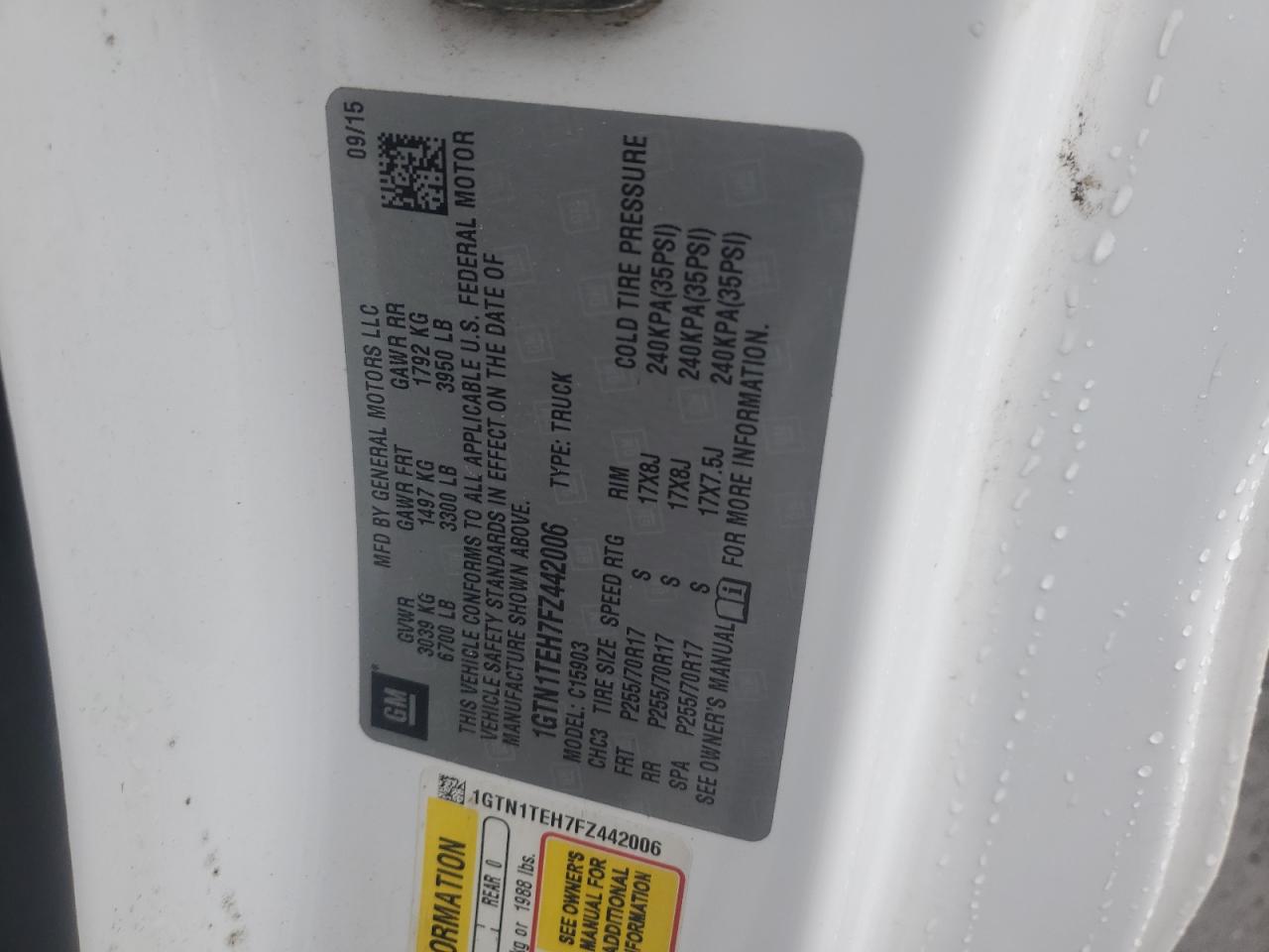 2015 GMC Sierra C1500 VIN: 1GTN1TEH7FZ442006 Lot: 90767005