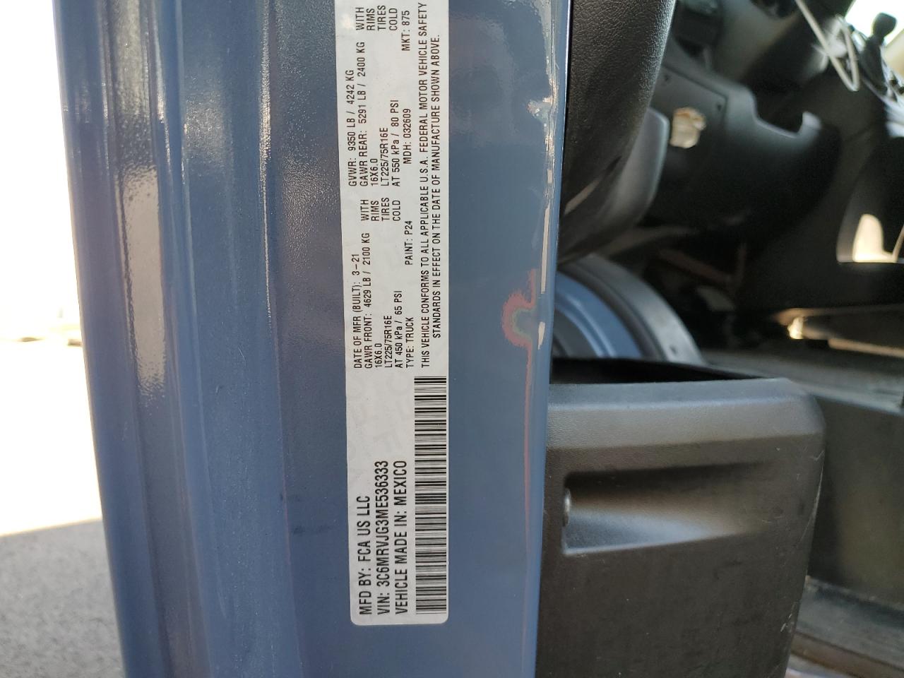 2021 Ram Promaster 3500 3500 High VIN: 3C6MRVJG3ME536333 Lot: 84786835