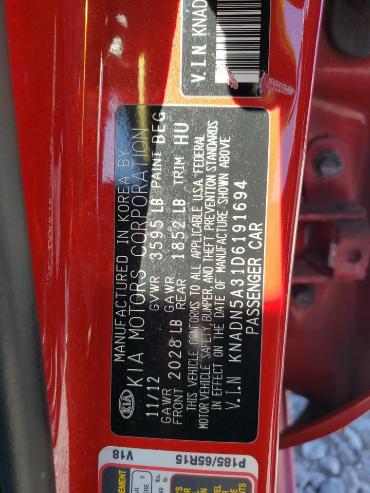 2013 Kia Rio Ex VIN: KNADN5A31D6191694 Lot: 84915615