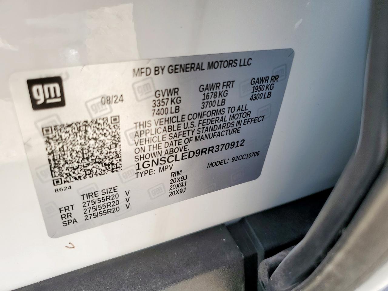 2024 Chevrolet Tahoe C1500 VIN: 1GNSCLED9RR370912 Lot: 85319965