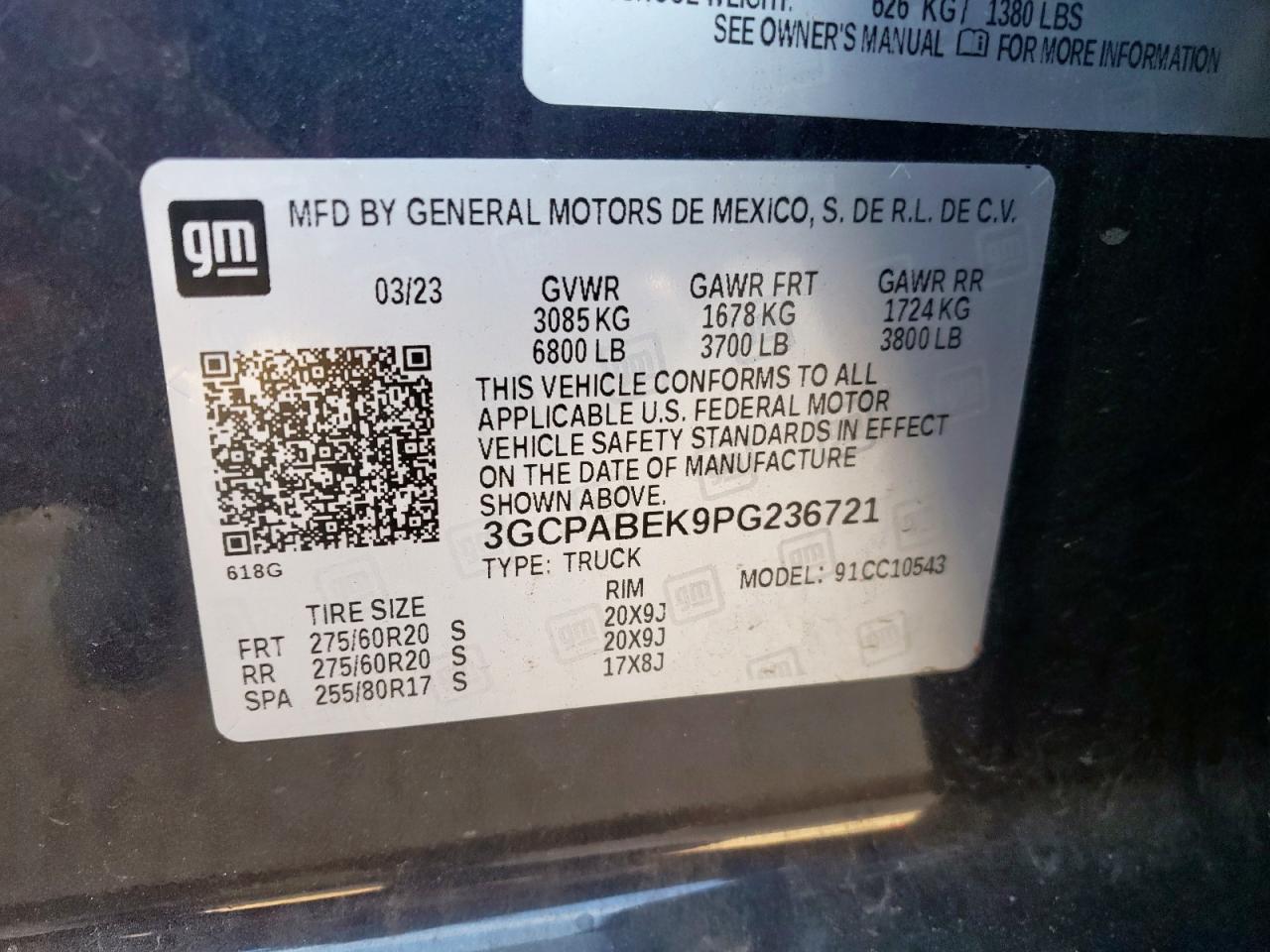 2023 Chevrolet Silverado C1500 Custom VIN: 3GCPABEK9PG236721 Lot: 85686595