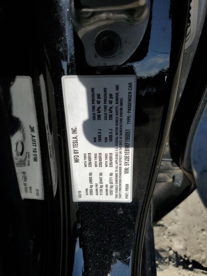 2019 Tesla Model 3 VIN: 5YJ3E1EB9KF195051 Lot: 84443395