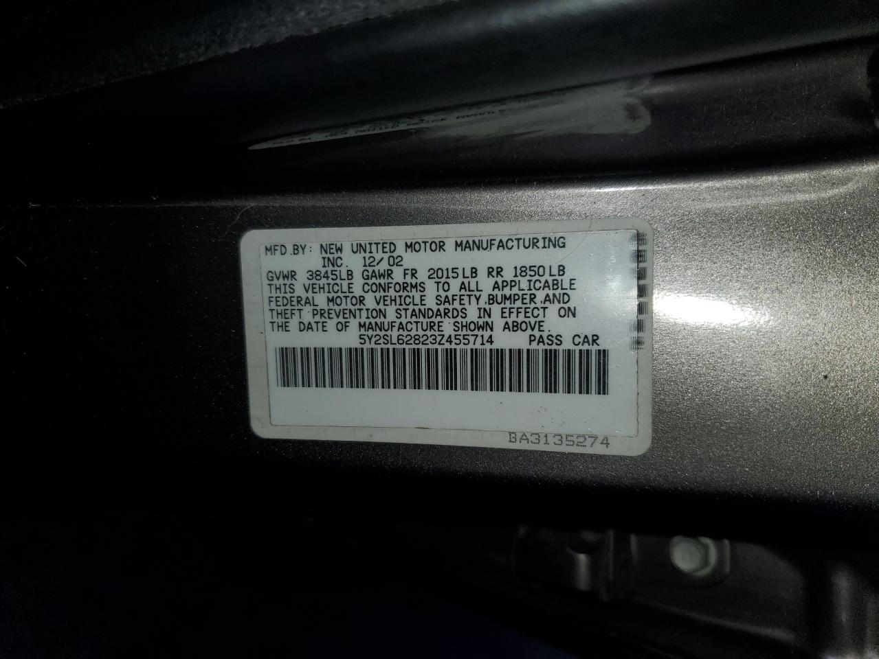 2003 Pontiac Vibe VIN: 5Y2SL62823Z455714 Lot: 90236025