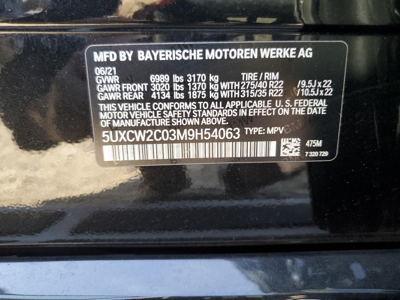 2021 BMW X7 xDrive40I VIN: 5UXCW2C03M9H54063 Lot: 84550155