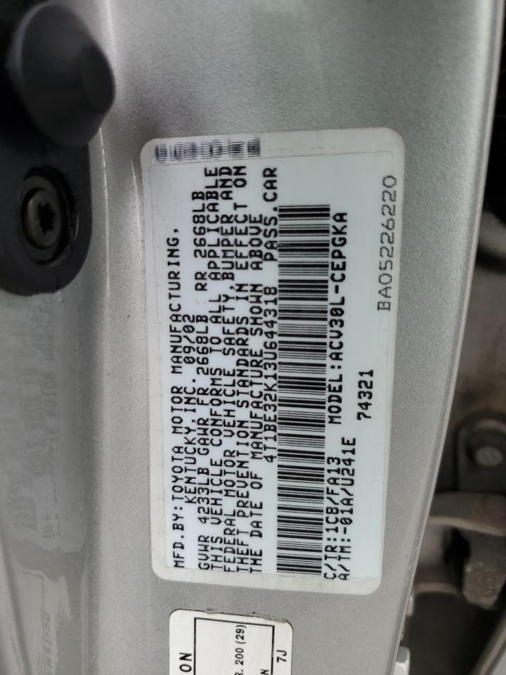 2003 Toyota Camry Le VIN: 4T1BE32K13U644318 Lot: 85323155