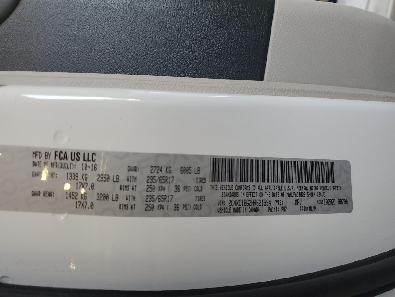 2017 Chrysler Pacifica Touring L VIN: 2C4RC1BG2HR621594 Lot: 82003985