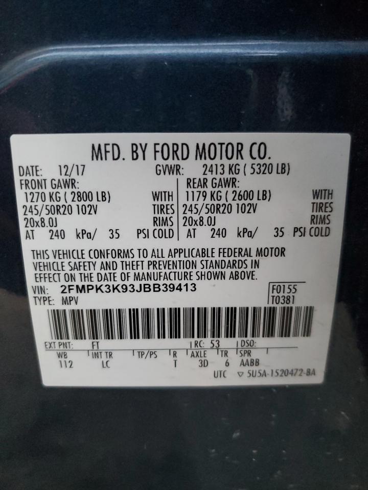 2018 Ford Edge Titanium VIN: 2FMPK3K93JBB39413 Lot: 90095825