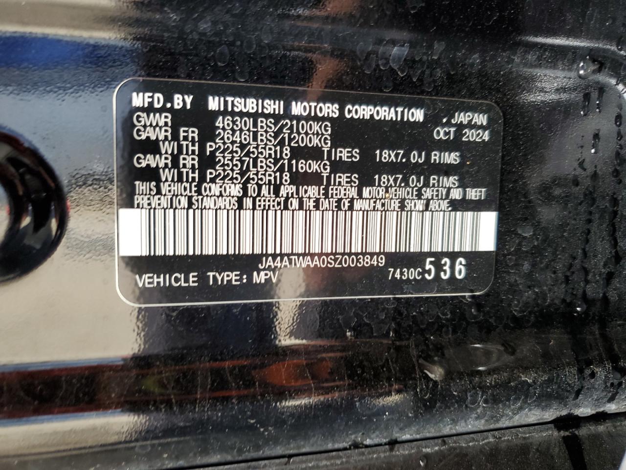 2025 Mitsubishi Eclipse Cross Se VIN: JA4ATWAA0SZ003849 Lot: 91227195